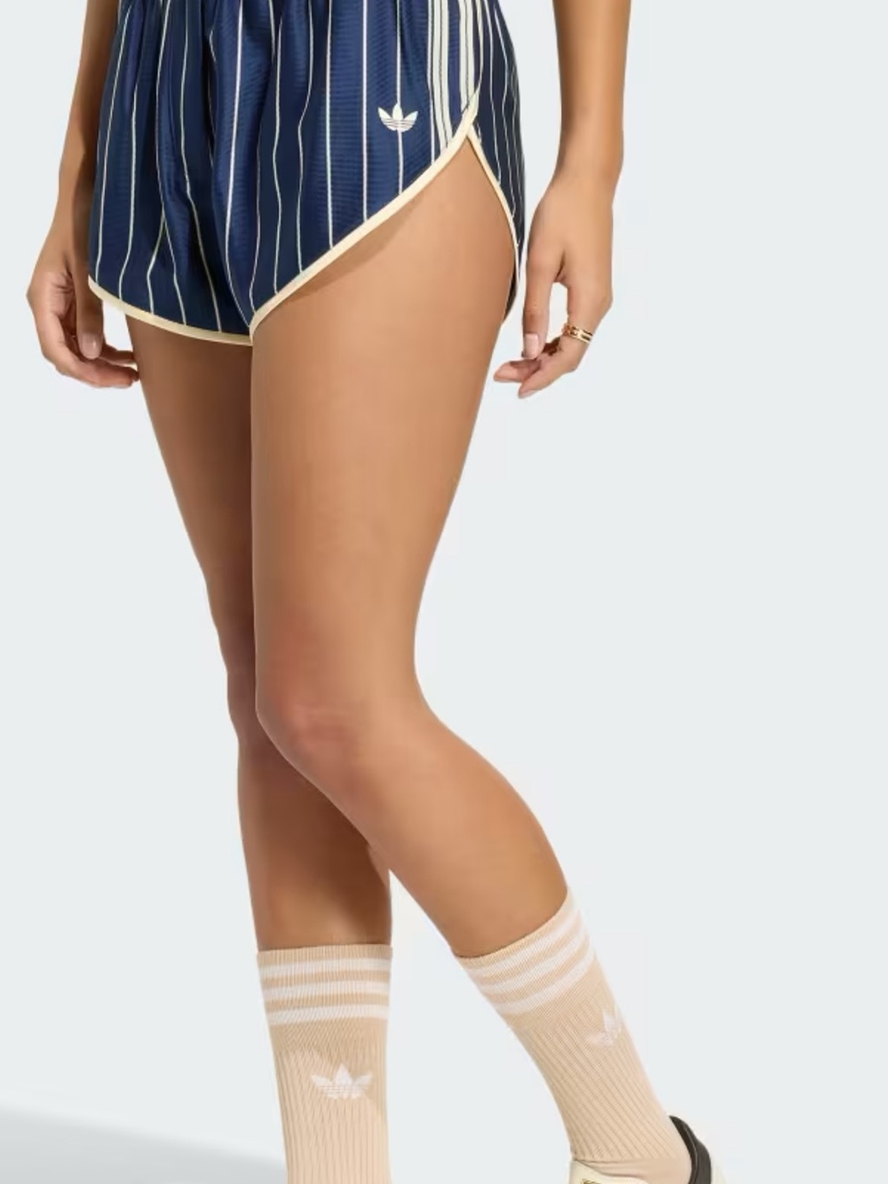 adidas Cream Ribbed Athletic Crew Socks with White Stripes